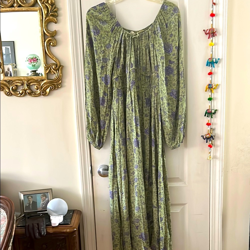 Easel Green and Purple Floral Maxi Dress
